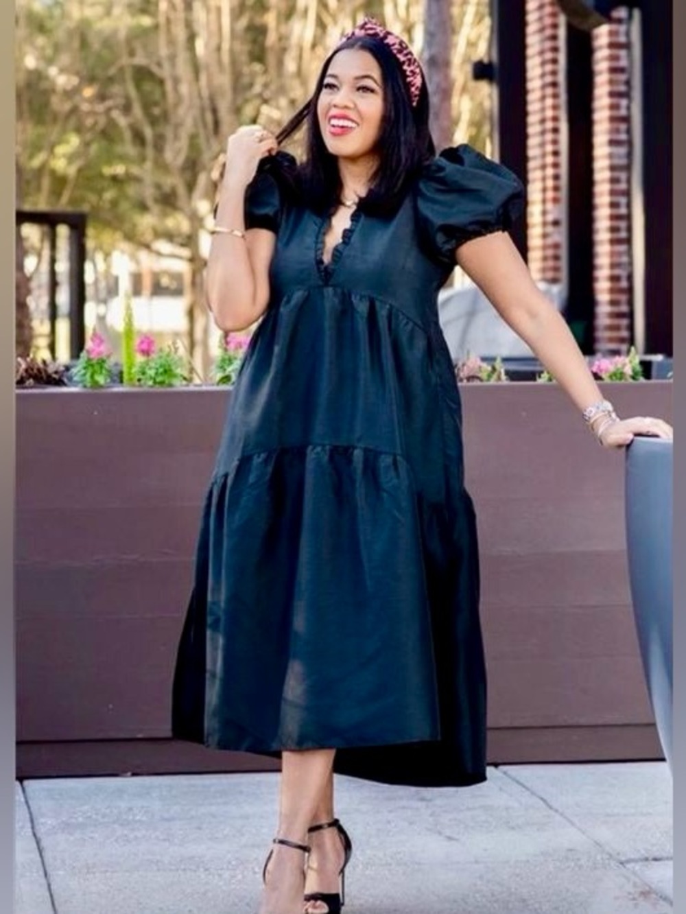 Kika Vargas Black Puff Sleeve Dress
